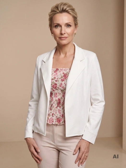 Biała marynarka damska w minimalistycznym stylu – prosty fason z kołnierzem do eleganckich stylizacji 39839
