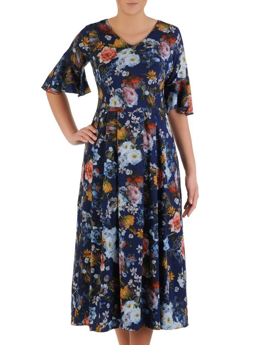 Zwiewna sukienka w kwiaty, modna kreacja z tkaniny 24560