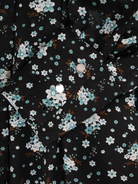 Wizytowa czarna sukienka rozkloszowana maxi w kwiaty – kobiecy fason z plisowanym dołem 31633