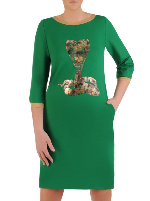 Zielona sukienka z modną aplikacją i kieszeniami 25742