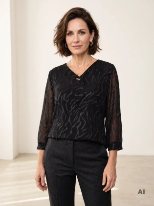 Wizytowa bluzka damska na święta i andrzejki czarna – prosty fason wysmuklający sylwetkę 42132