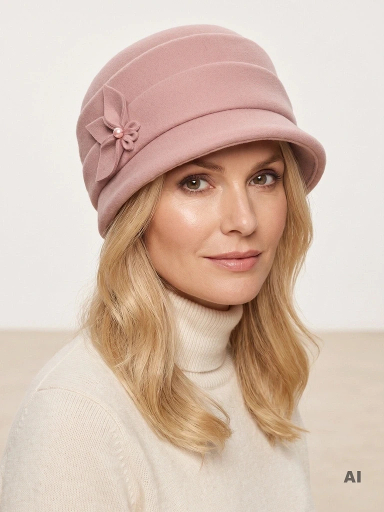 Różowy kapelusz damski cloche na jesień – elegancki model z ozdobną wstawką 42425