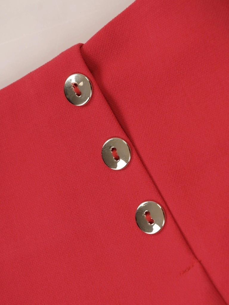 Elegancka czerwona spódnica prosta midi na jesień – wysmuklający fason z rozcięciem 35394