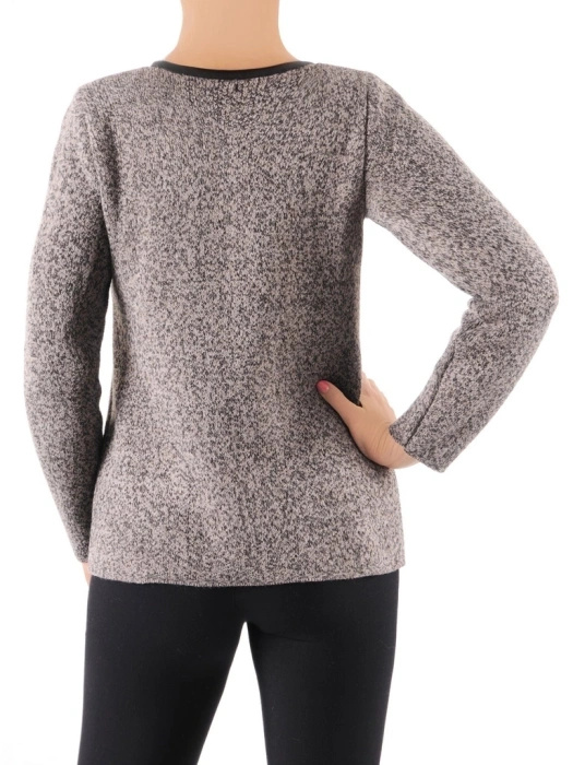 Elegancki sweter damski rozpinany na zamek – prosty krój ze wstawkami z ekoskóry 38977