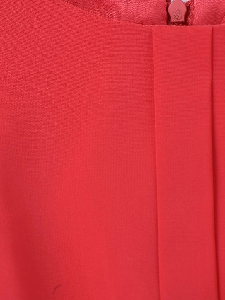 Koralowa sukienka rozkloszowana z długim rękawem – kobiecy krój midi z zakładkami w pasie 14608