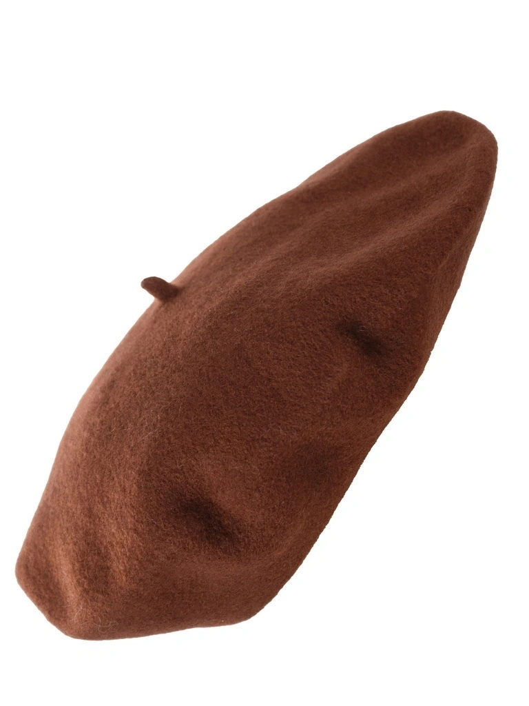Elegancki beret damski wełniany fason francuski brązowy – ponadczasowy model zimowy z antenką 40888
