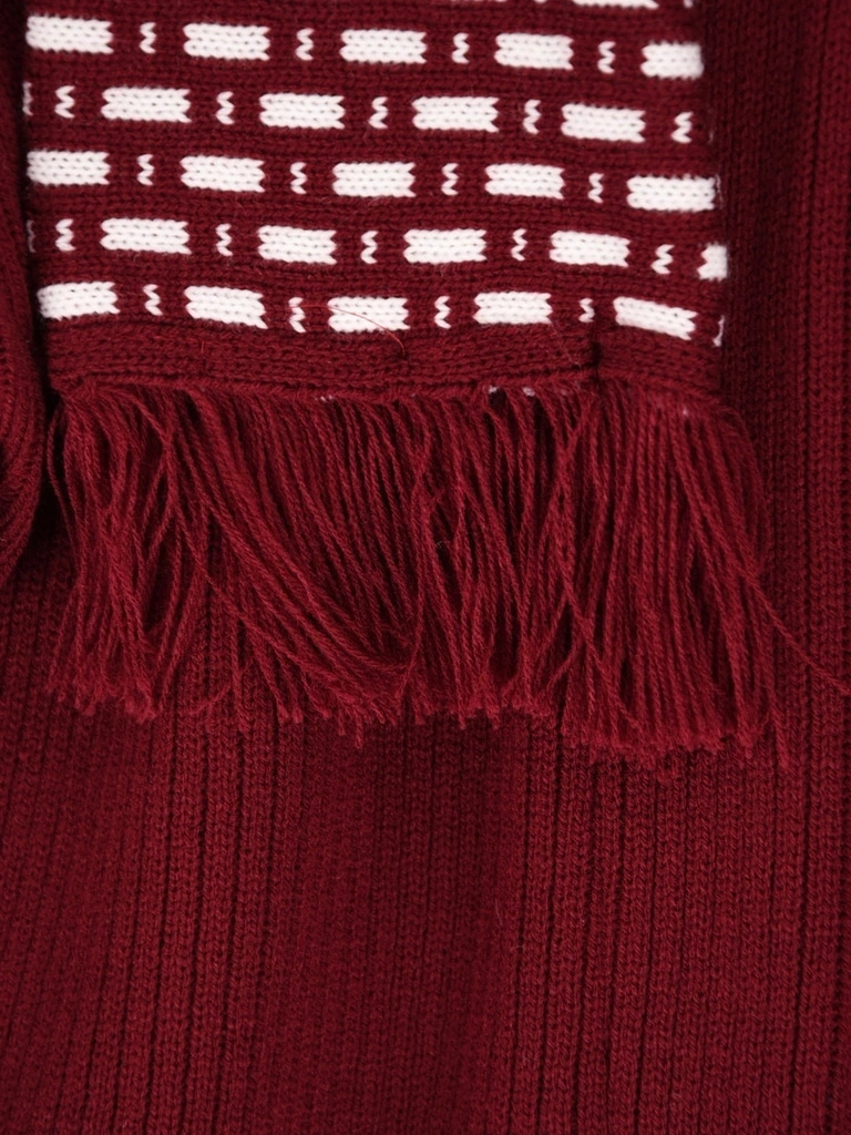 Elegancki sweter damski w odcieniu bordo – luźny, swobodny krój z dekoracyjnym wiązaniem 42164