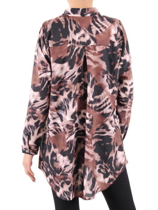 Elegancka koszula damska w zwierzęcy print – prosty fason z kołnierzykiem i rozcięciami 37379