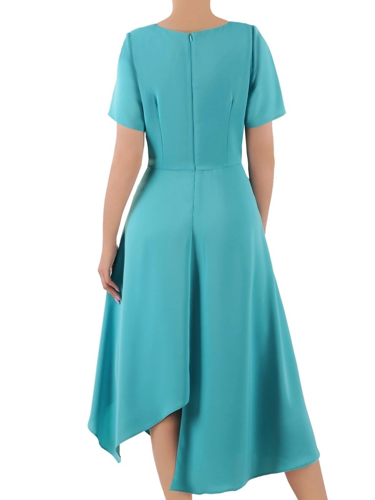 Elegancka miętowa sukienka rozkloszowana midi na lato – pionowe zaszewki wyszczuplające sylwetkę 35963