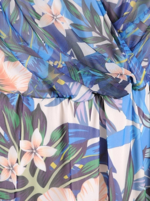 Elegancka rozkloszowana sukienka maxi w kwiaty – wysmuklający kopertowy dekolt i rękaw 3/4 37956