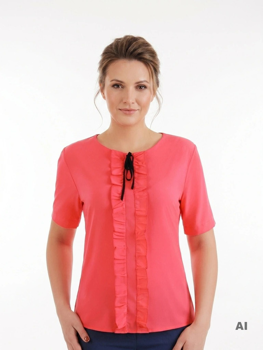Amarantowa bluzka wizytowa damska z krótkim rękawem – prosty fason z efektownym wiązaniem 10829
