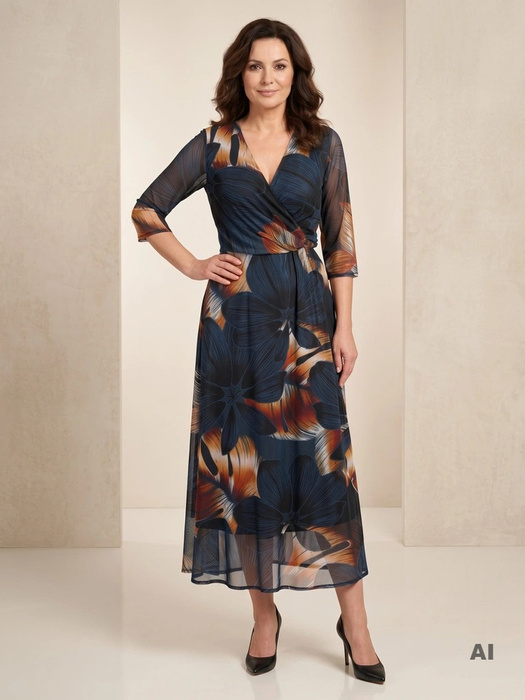 Elegancka czarna sukienka rozkloszowana maxi w kwiaty – wygodna gumka w pasie akcentująca talię 37082