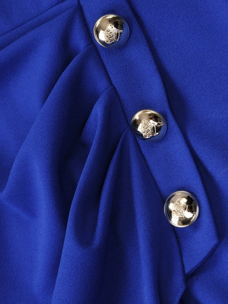 Chabrowa sukienka kopertowa z kołnierzem i guzikami – elegancki fason z marszczeniami akcentujący talię 35443