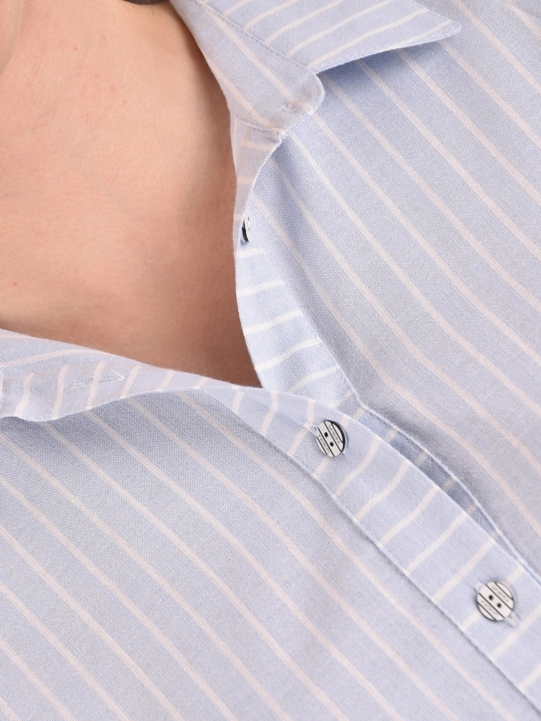 Elegancka bawełniana koszula w paski o prostym kroju – stylowy model z rękawem 3/4 41771