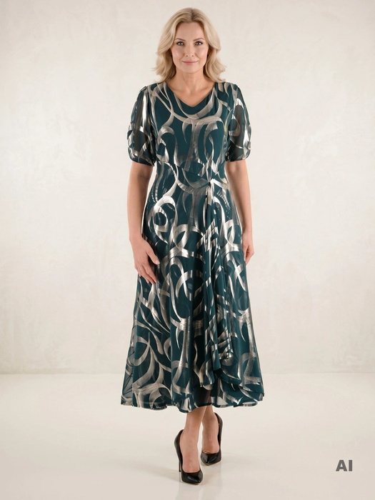 Elegancka suknia wieczorowa rozkloszowana maxi w butelkowej zieleni – wysmuklający fason z dekoltem V 38646