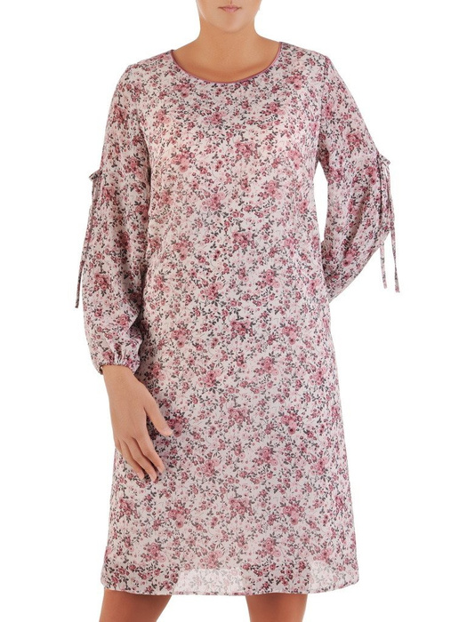 Sukienka w kwiaty, szyfonowa sukienka z ozdobnymi rękawami 22103.