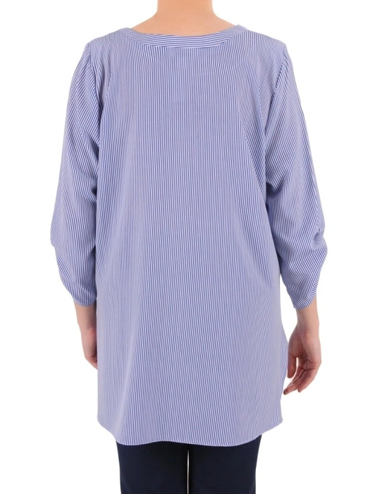 Elegancka bluzka wiskozowa w paski – swobodny fason trapezowy z dekoltem w serek 39694