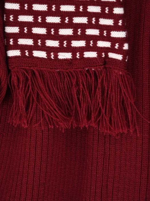 Elegancki sweter damski w odcieniu bordo – luźny, swobodny krój z dekoracyjnym wiązaniem 42164