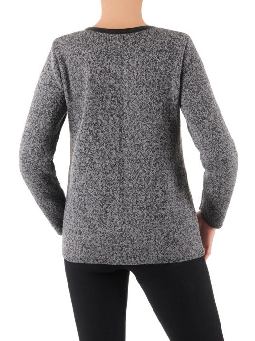 Elegancki szary sweter damski rozpinany na suwak – prosty fason z kieszeniami na chłodne dni 38976
