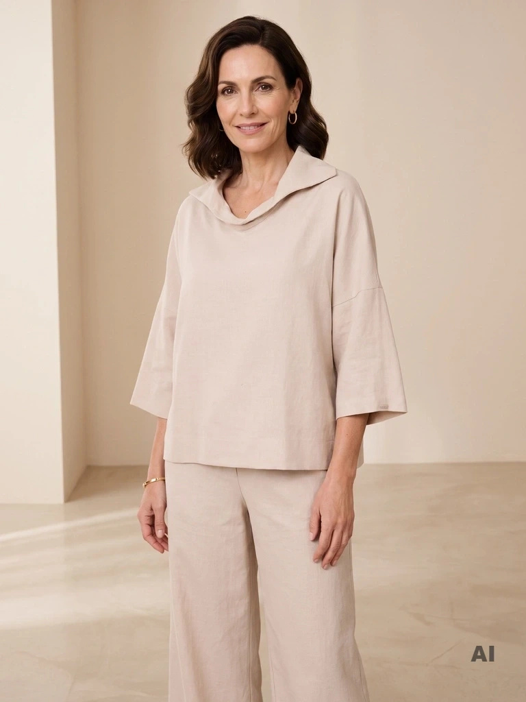 Jasnobeżowa bluzka oversize z rękawami kimono 3/4 – swobodny fason idealny na lato i tuszujący sylwetkę 41996