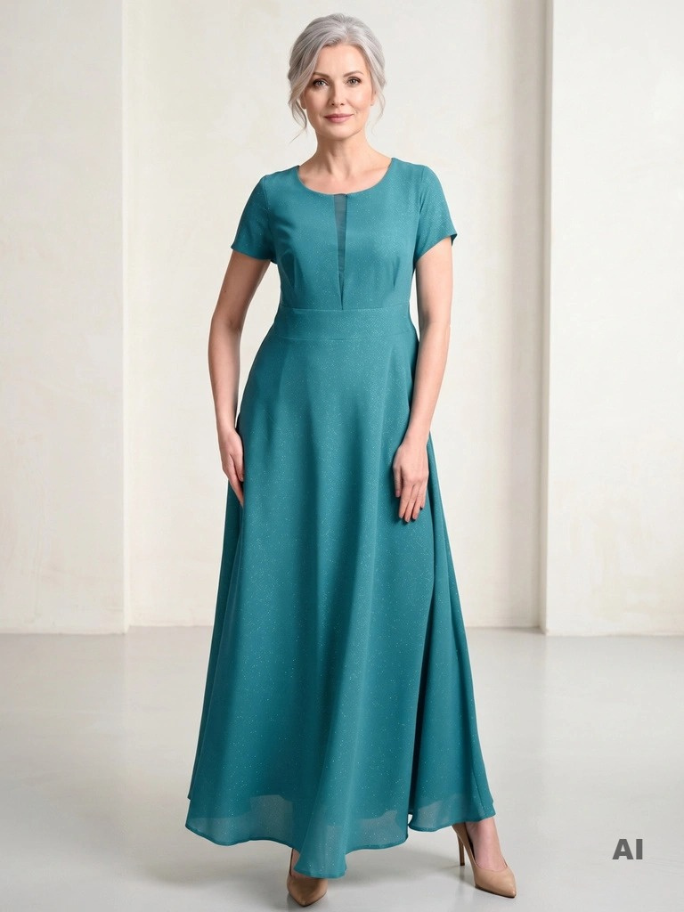 Elegancka suknia wieczorowa maxi rozkloszowana butelkowa zieleń – lśniące zdobienie modelujące sylwetkę 35162