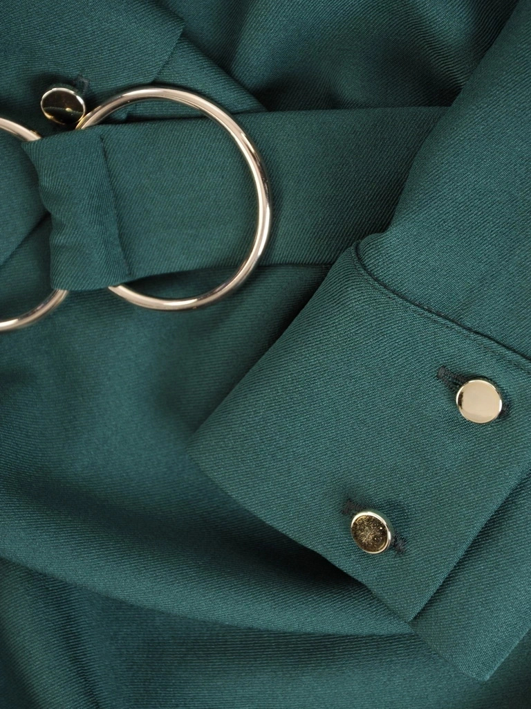 Butelkowa sukienka rozkloszowana z długim rękawem – kobiecy krój z paskiem podkreślającym talię 34455