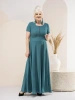 Elegancka suknia wieczorowa maxi rozkloszowana butelkowa zieleń – lśniące zdobienie modelujące sylwetkę 35162