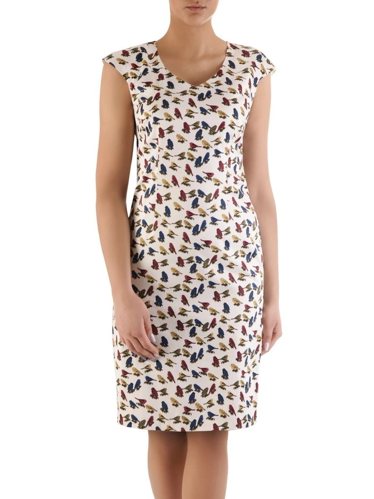 Letnia sukienka midi w zwierzęcy wzór z dekoltem v-neck – prosty fason z rozcięciem z tyłu 6448
