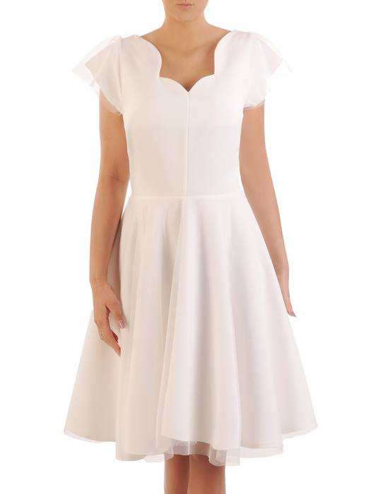 Biała sukienka damska z tiulowym dołem i rękawkami 34036