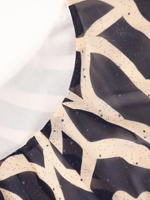 Elegancka bluzka z rękawami kimono granatowo-beżowa – lekki fason z gumką idealny na lato 42052