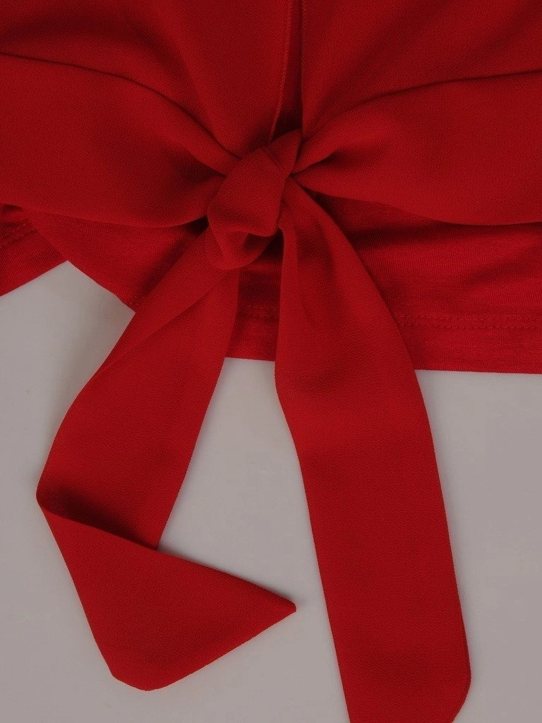 Elegancka czerwona bluzka wizytowa na święta – dwuwarstwowy prosty krój z dekoltem w serek 12681