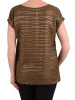 Elegancka bluzka wiskozowa w paski khaki – prosty fason ze srebrną nitką 41443