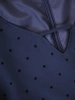 Granatowa sukienka midi w groszki z dekoltem serek – swobodny fason subtelnie wysmuklający sylwetkę 38292