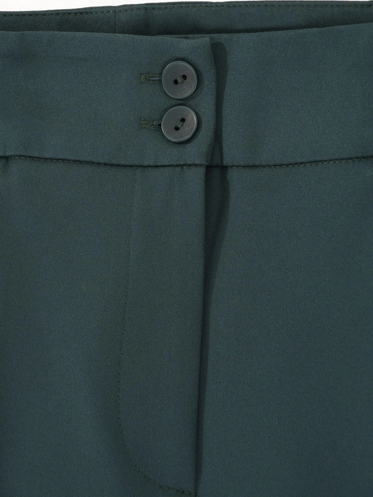Eleganckie spodnie damskie dzwony butelkowa zieleń – wysmuklający fason z kieszeniami do pracy 41959