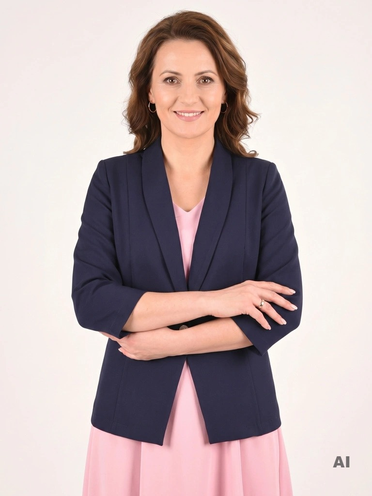 Elegancki żakiet damski do sukienki granatowy – prosty fason z klasycznym kołnierzem 41343
