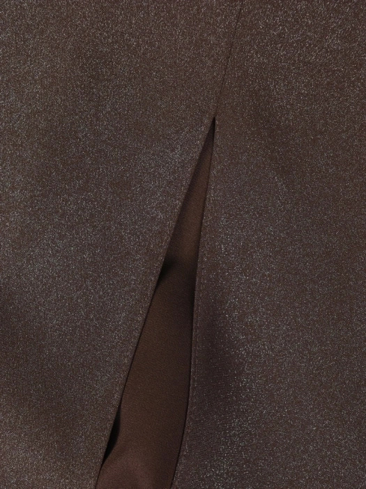 Czekoladowa suknia wieczorowa maxi rozkloszowana – zmysłowy dekolt w serek i rozcięcie na bal 40402