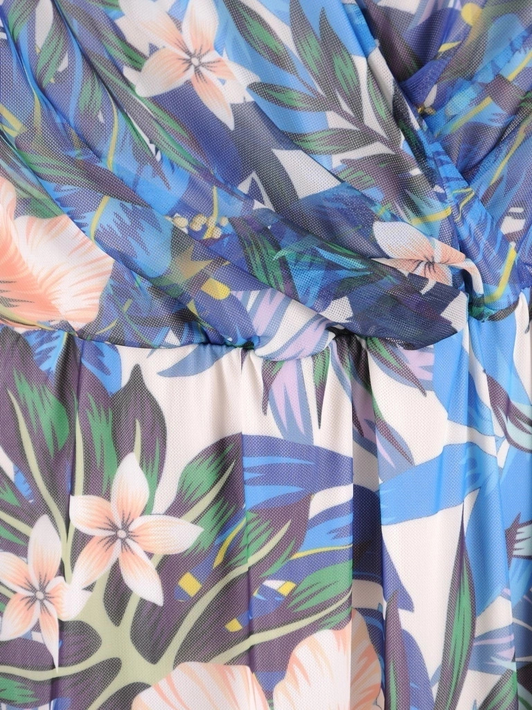 Elegancka rozkloszowana sukienka maxi w kwiaty – wysmuklający kopertowy dekolt i rękaw 3/4 37956