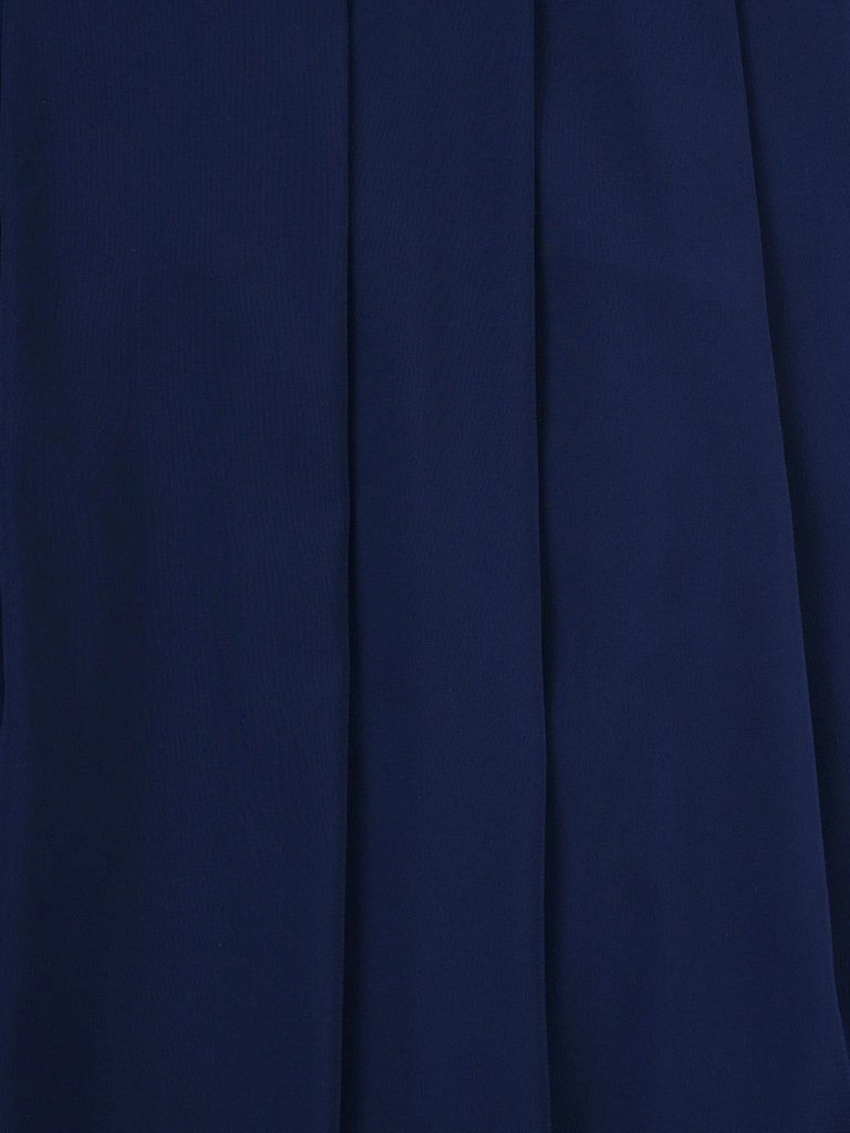 Elegancka sukienka rozkloszowana midi granatowa – plisowany dół subtelnie tuszujący biodra 3393