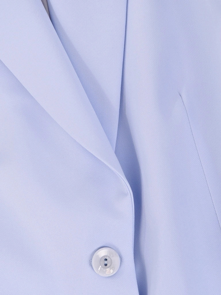 Elegancki garnitur damski na wesele błękitny – prosty fason ze spodniami w kant 41981