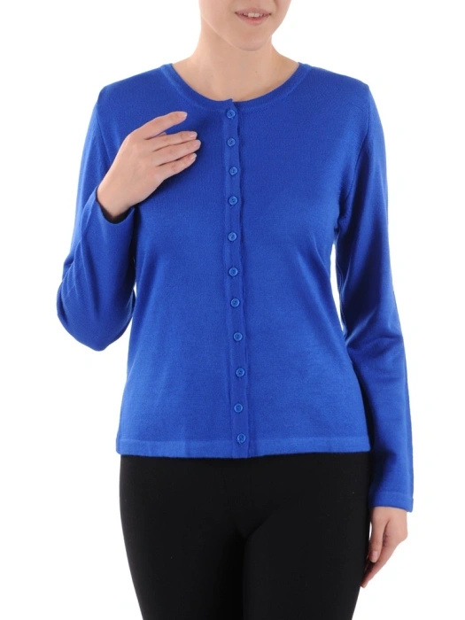 Elegancki sweter damski rozpinany chabrowy – miękka dzianina o prostym kroju na jesień 38678