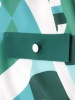 Zielona sukienka midi w geometryczny print – tuszujący prosty krój z ozdobnymi patkami 35505