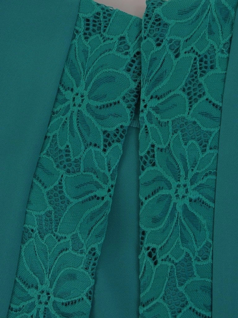 Elegancki komplet damski na wesele szmaragdowy – prosty fason maskujący biodra 21334