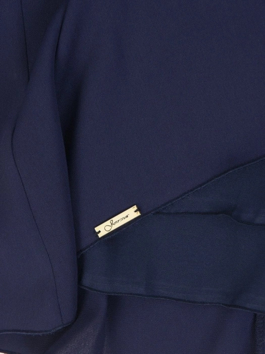 Elegancka granatowa sukienka trapezowa z długim rękawem – kobiecy fason z efektownym wiązaniem 18288