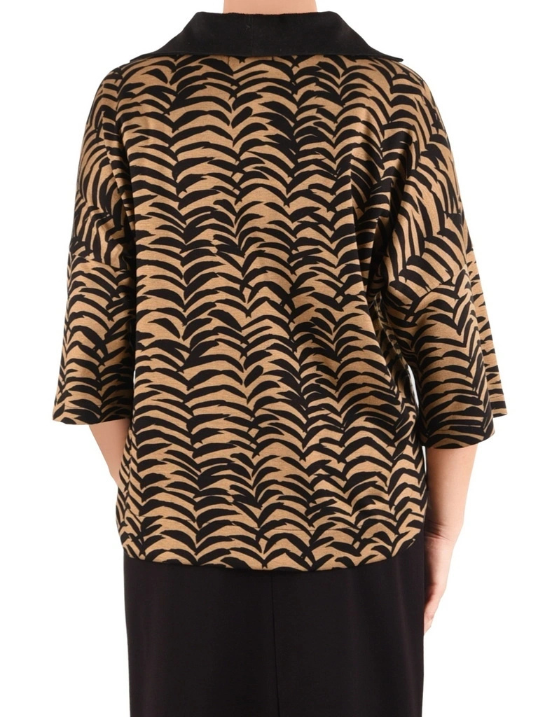 Elegancka bluzka koszulowa damska ciemnobeżowa – luźny fason z rękawem kimono 42322