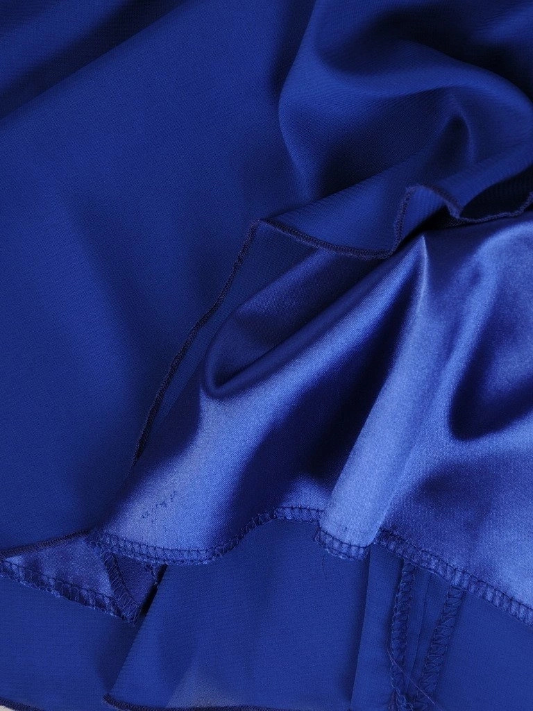 Elegancka chabrowa sukienka trapezowa na wesele i przyjęcia – imitacja żakietu wysmuklająca sylwetkę 21844