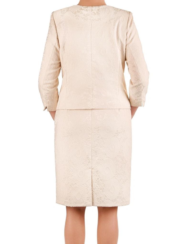 Elegancka garsonka damska ze spódnicą midi – kremowy, prosty fason z guzikami 41339