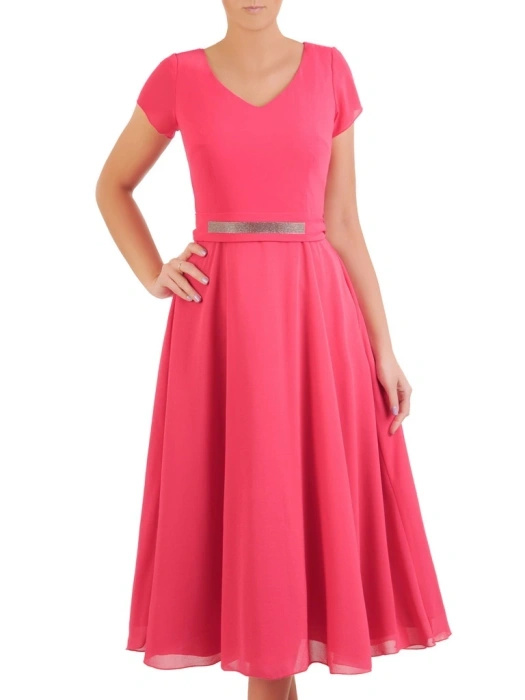 Różowa suknia wieczorowa maxi na studniówkę i bal – rozkloszowany krój z dżetami 30961