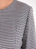 Elegancka granatowa sukienka w pepitkę do pracy – prosty fason midi wysmuklający sylwetkę 40983