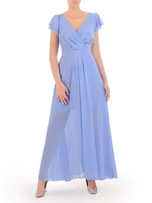 Elegancka suknia wieczorowa maxi rozkloszowana niebieska – kobiecy krój wysmuklający sylwetkę 33794