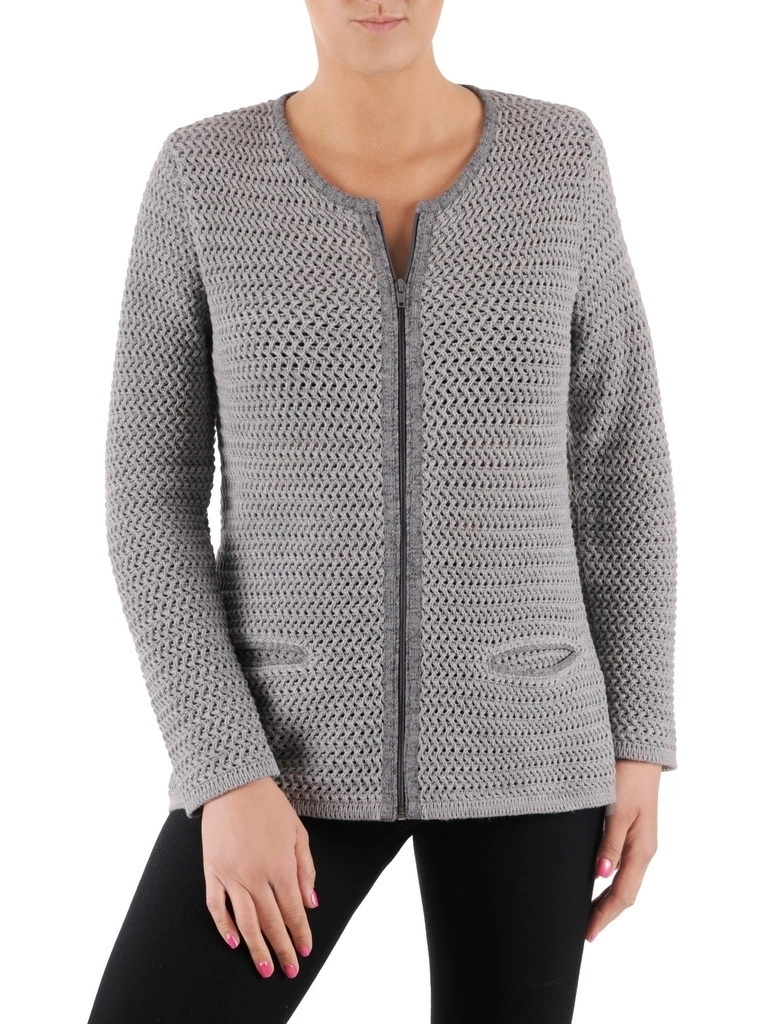 Elegancki sweter damski rozpinany na zamek – prosty krój z kieszeniami na jesień 38972